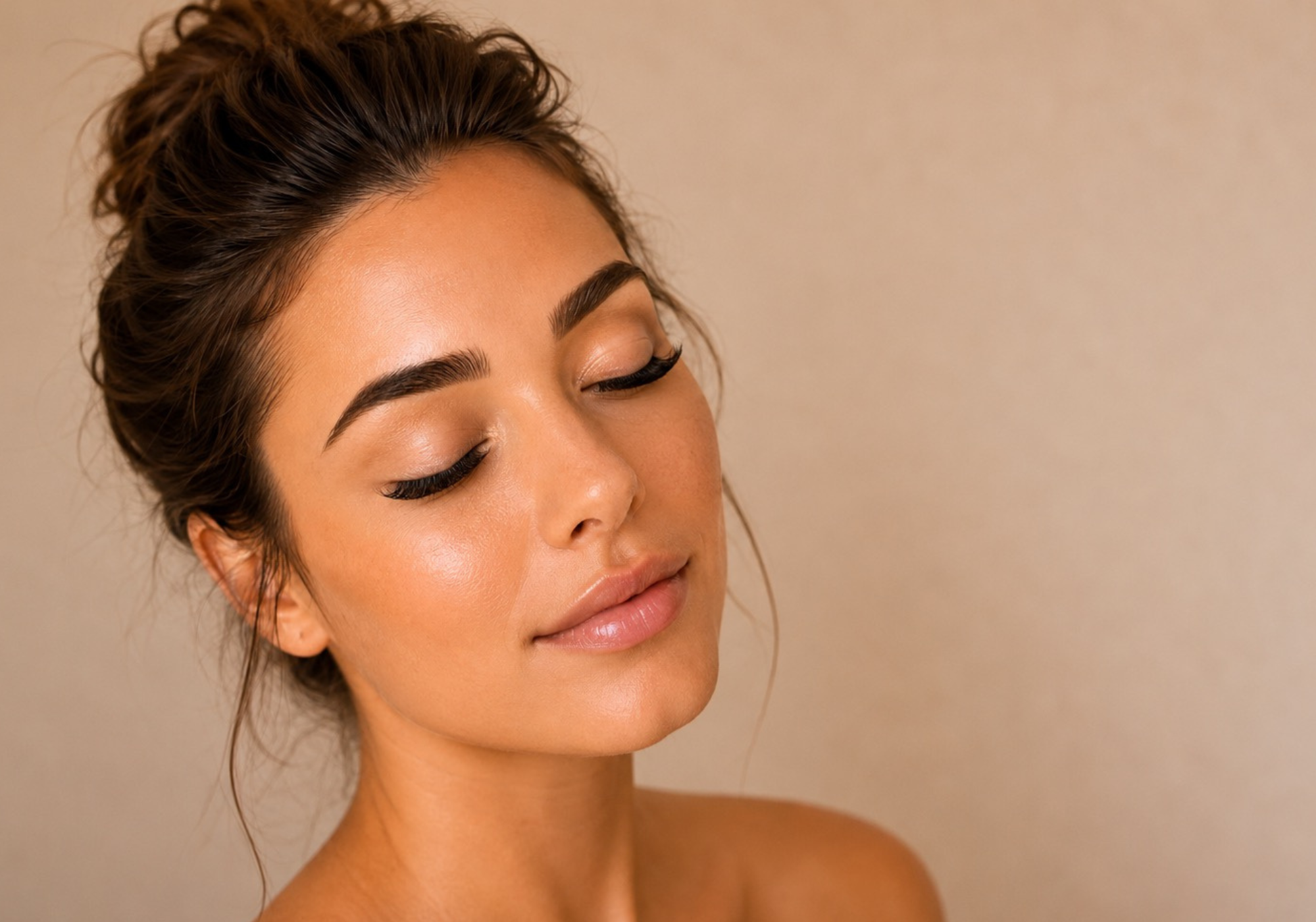 Beautifully groomed brows and defined lashes showcasing professional lash lifts, lash tinting, and brow tinting at The Ridgefield Spa by Darcey in Ridgefield, CT.